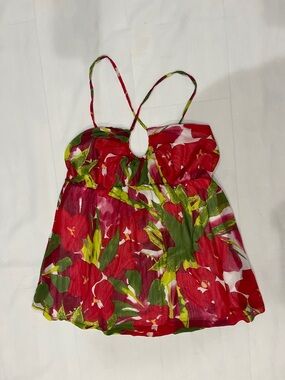 Womens Floral Red & Green Summer Tank Top